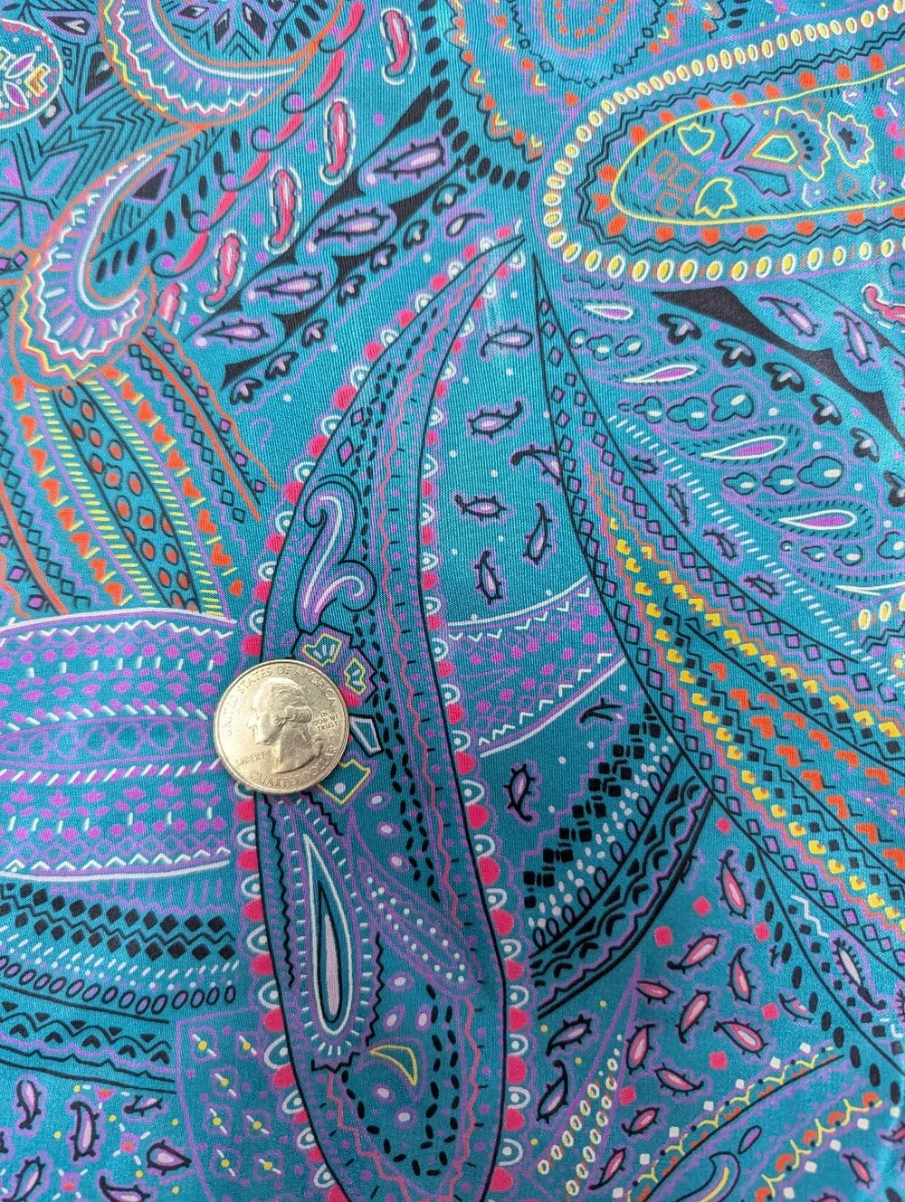 Samurai Textiles Satin Teal Purple Paisley Boho Fabric Remnant  #49348 45